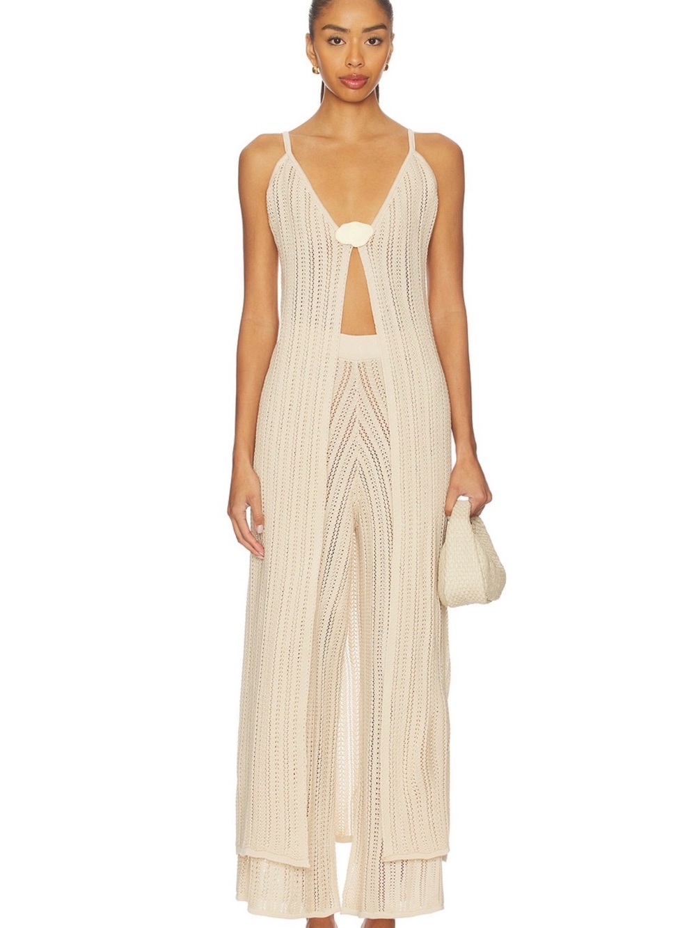 Clarisse Ivory Crochet Knit Maxi Top with Cutout